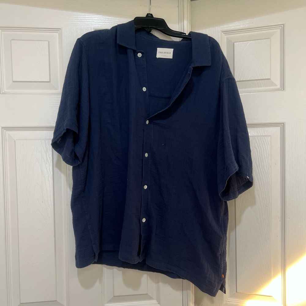 Far Afield Mens blue Cotton gauze button down shirt relaxed summer beach 2XL